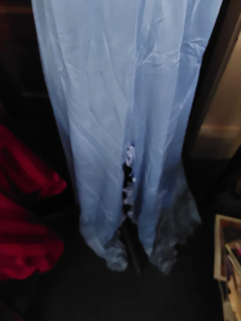 Vintage 1950s Nylon Nightgown, Floor-length Ruffled Edge, Side Splits, EUC